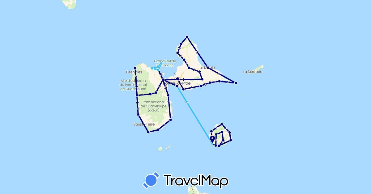 TravelMap itinerary: driving, boat in Guadeloupe (North America)